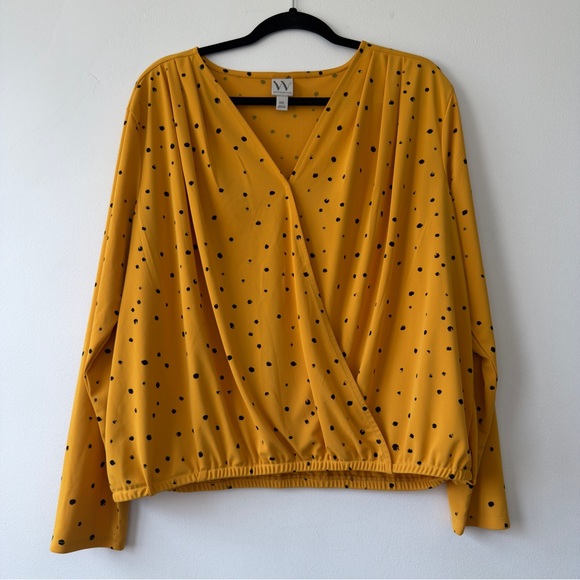 Worthington Tops - Mustard Yellow Polka Dot Wrap Front Blouse‎ Worthington